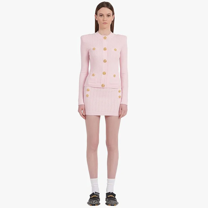 HIGH STREET Newest 2021 Designer Runway Suit Set Women's Lion Buttons Knitted Sweater Jacket Skirt Suit
HIGH STREET Newest 2021 Designer Runway Suit Set Women's Lion Buttons Knitted Sweater Jacket Skirt Suit