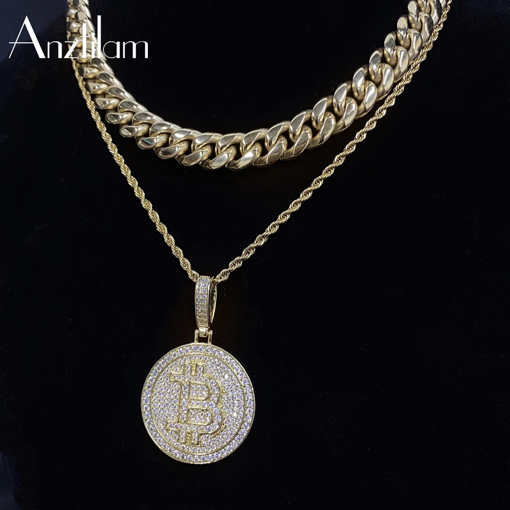 AZ Gold Silver Color Iced Out Round Bitcoin Pendants Necklaces Paved Zircon Stone With Cuban Chain For Men Women Jewelry
AZ Gold Silver Color Iced Out Round Bitcoin Pendants Necklaces Paved Zircon Stone With Cuban Chain For Men Women Jewelry