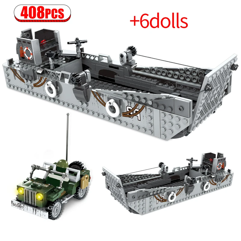 408pcs City WW2 Military Assault Boat Car Building Blocks Retro DIY Fighting Vehicle Figures Bricks Toys For Kids Gift
408pcs City WW2 Military Assault Boat Car Building Blocks Retro DIY Fighting Vehicle Figures Bricks Toys For Kids Gift