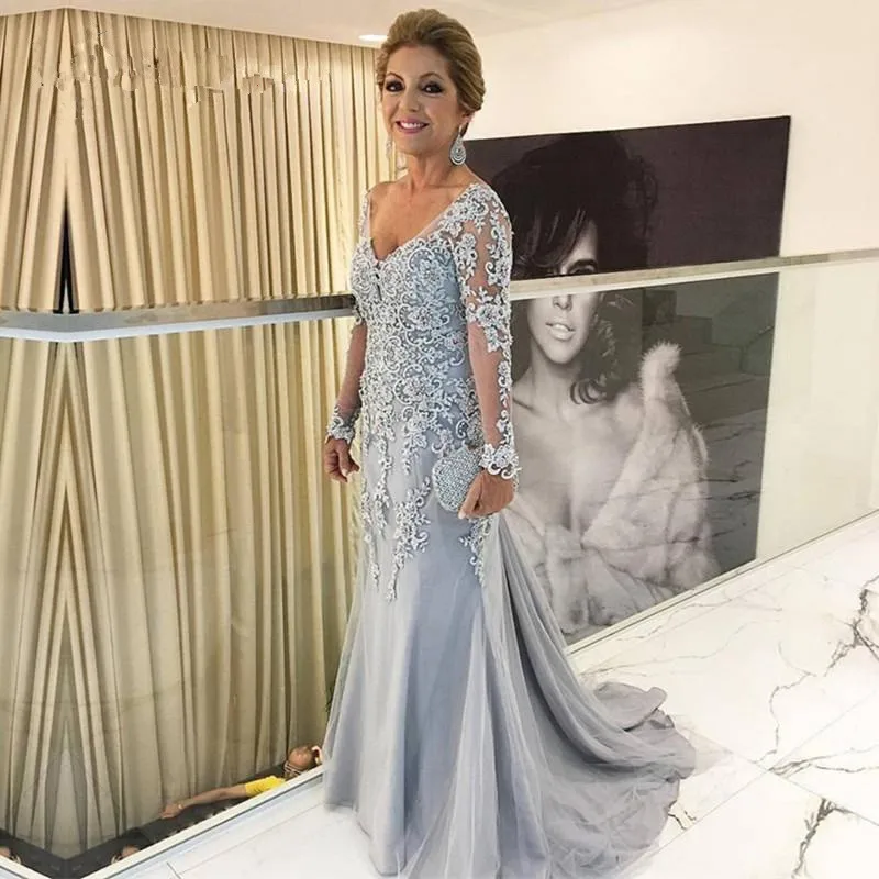 Blue 2021 Mother Of The Bride Dresses Mermaid V-neck Long Sleeves Tulle Appliques Beaded Groom Long Mother Dresses For Wedding
Blue 2021 Mother Of The Bride Dresses Mermaid V-neck Long Sleeves Tulle Appliques Beaded Groom Long Mother Dresses For Wedding