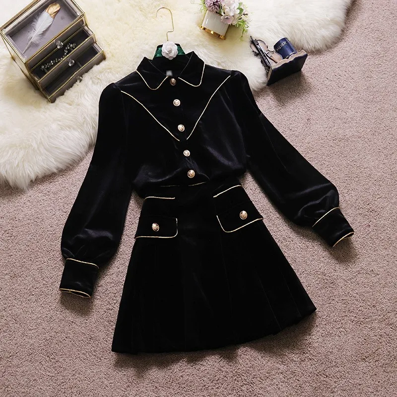 Women 2022 Spring Autumn Temperament Suit Female Gold Velvet Sets Long Sleeve Shirt + High Waist Mini Skirt Two Piece Set J109
Women 2022 Spring Autumn Temperament Suit Female Gold Velvet Sets Long Sleeve Shirt + High Waist Mini Skirt Two Piece Set J109