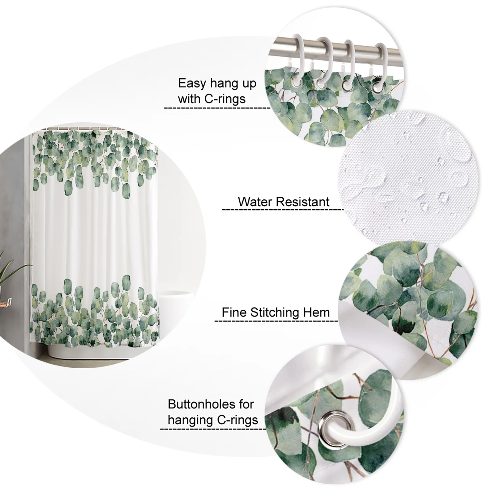 Tropical Plants Eucalyptus Leaves Waterproof Polyester Shower Curtain Bathroom Supplies Decor Curtain Fabric Shower Curtain
Tropical Plants Eucalyptus Leaves Waterproof Polyester Shower Curtain Bathroom Supplies Decor Curtain Fabric Shower Curtain