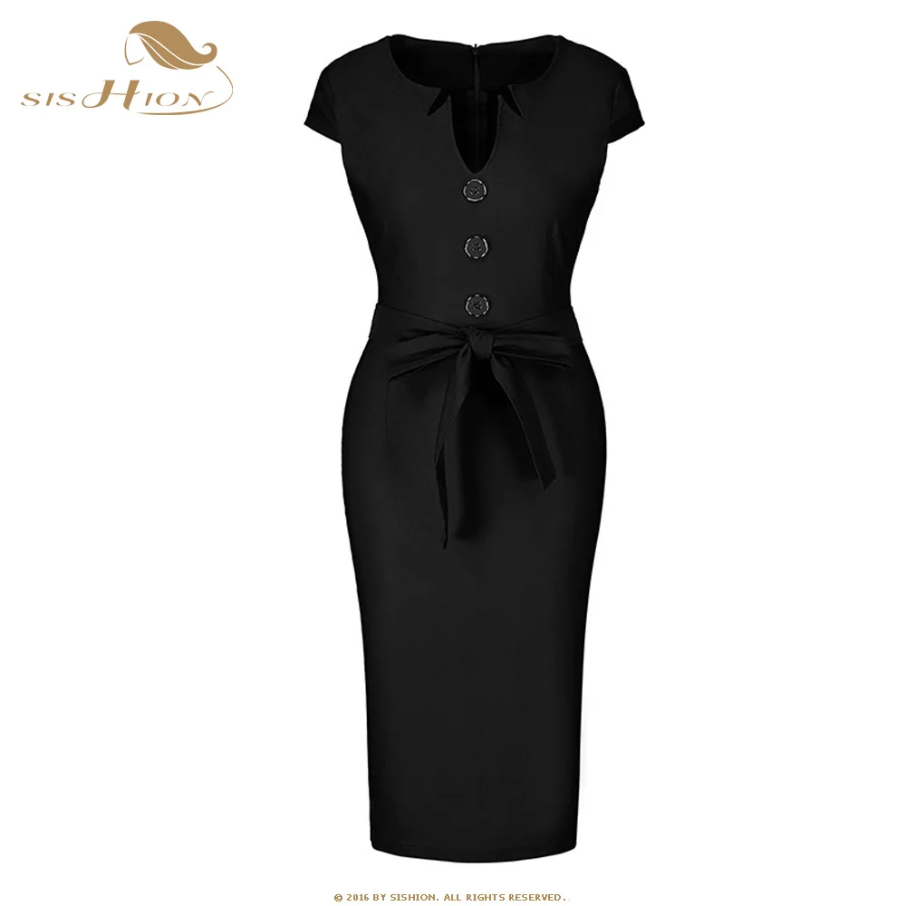 SISHION Vintage Women Slim Spring Short Sleeve Black Dress V-Neck Breasted Button Business Work Bodycon Pencil Dress SP1197
SISHION Vintage Women Slim Spring Short Sleeve Black Dress V-Neck Breasted Button Business Work Bodycon Pencil Dress SP1197