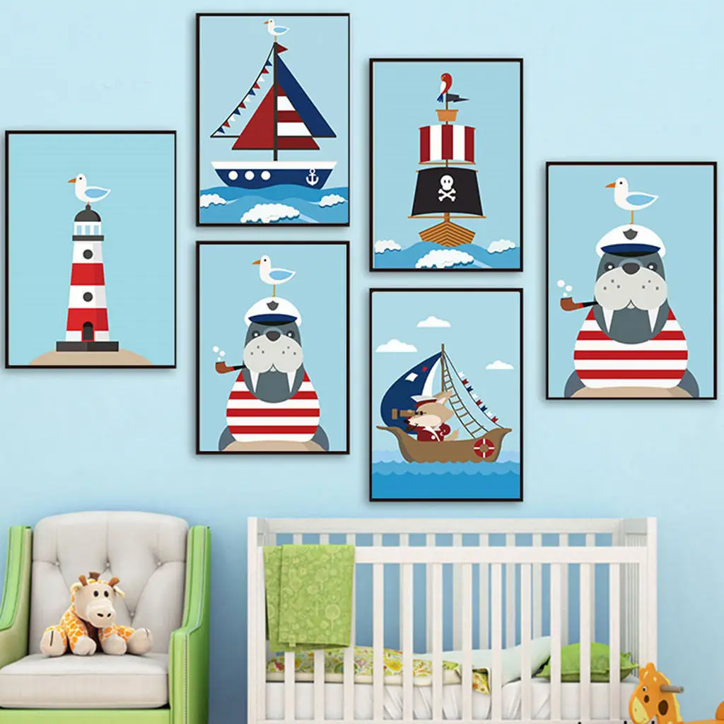 Kids Room Cartoon Sailor Captain Lighthouse Sailboat Drawing Picture Blue Art Printing Wall Painting Bed Room Home Decor
Kids Room Cartoon Sailor Captain Lighthouse Sailboat Drawing Picture Blue Art Printing Wall Painting Bed Room Home Decor