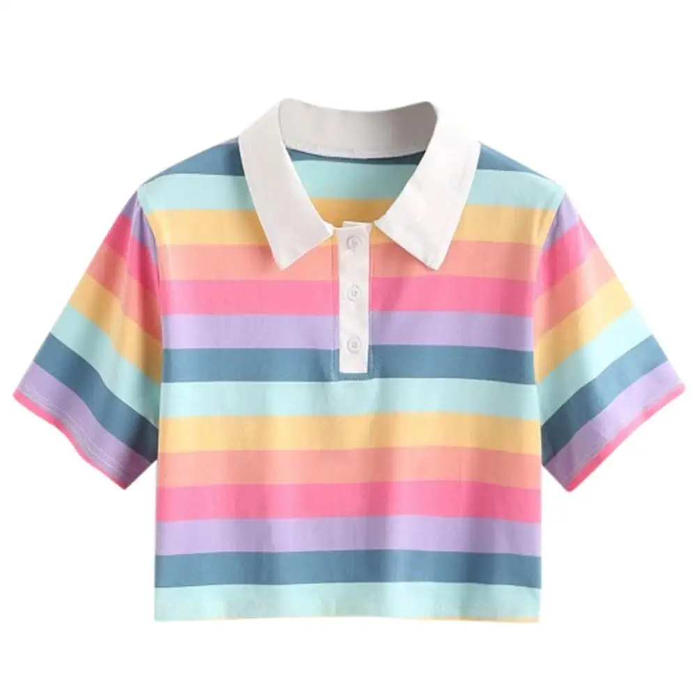Rainbow Striped Half Button Crop Sweatshirt Women Long Sleeve Polo Shirt Autumn Pullovers Top 2021
Rainbow Striped Half Button Crop Sweatshirt Women Long Sleeve Polo Shirt Autumn Pullovers Top 2021