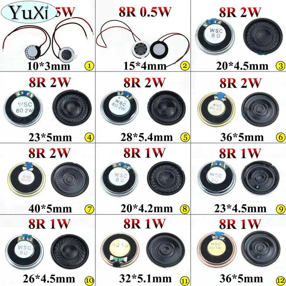 YuXi 0 5 Вт 1 2 8R мини динамик 8 Ом ультратонкий звуковой Диаметр 10 мм 15 20 23 26 28 32 36 40