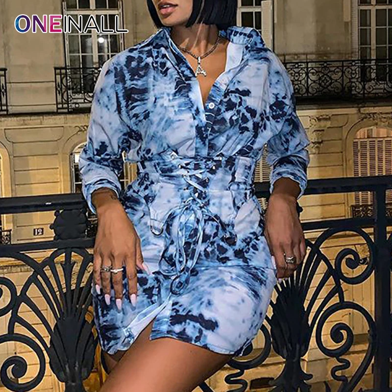 ONEINALL Blue Print Dress For Women Lapel Collar Long Sleeve High Waist Single Breasted Dresses Female Summer Clothing 2021 Tide
ONEINALL Blue Print Dress For Women Lapel Collar Long Sleeve High Waist Single Breasted Dresses Female Summer Clothing 2021 Tide