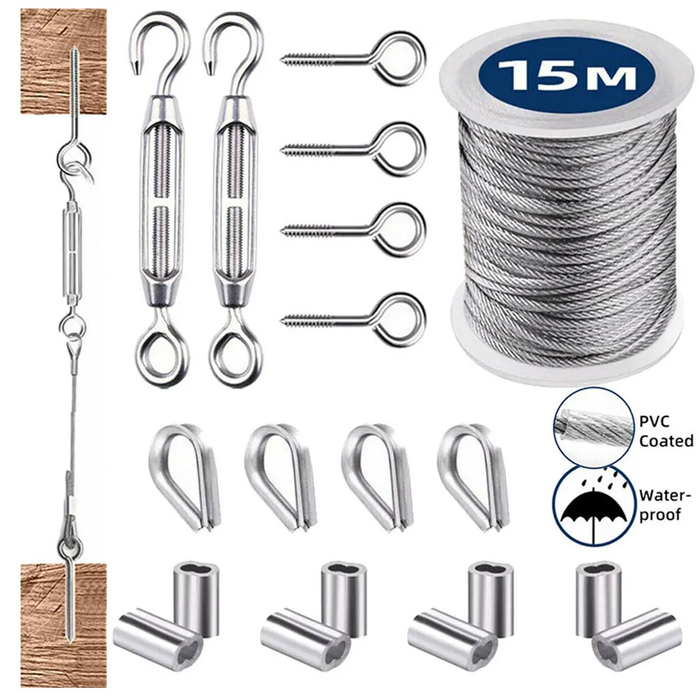19PCS Cable Hooks Hanging Kit Stainless Steel Wire Rope Kit Coated Heavy Duty Cable Rope For Outdoor Applications Of Tent Rope
19PCS Cable Hooks Hanging Kit Stainless Steel Wire Rope Kit Coated Heavy Duty Cable Rope For Outdoor Applications Of Tent Rope
