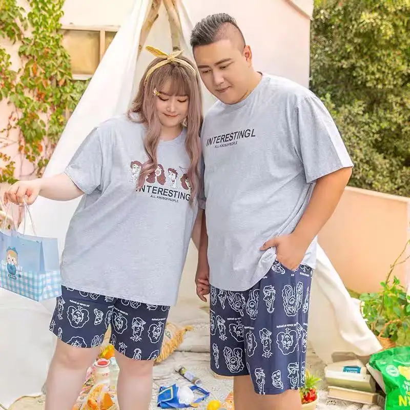 Summer casual couples home service cotton cartoon plus size loose short-sleeved shorts fat brother fat mm100 kg
Summer casual couples home service cotton cartoon plus size loose short-sleeved shorts fat brother fat mm100 kg