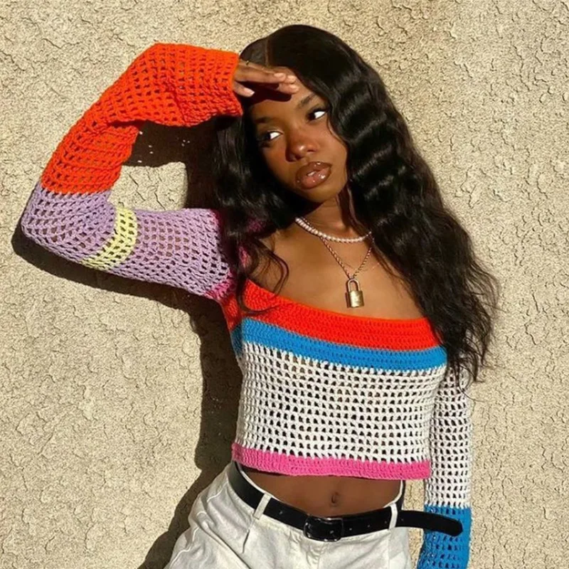 Aesthetic Knitted Crop Top Patchwork Long Sleeve Hollow Out Tee Autumn Spring Vintage Women Sexy T-shirt Beach Streetwear Y2K
Aesthetic Knitted Crop Top Patchwork Long Sleeve Hollow Out Tee Autumn Spring Vintage Women Sexy T-shirt Beach Streetwear Y2K