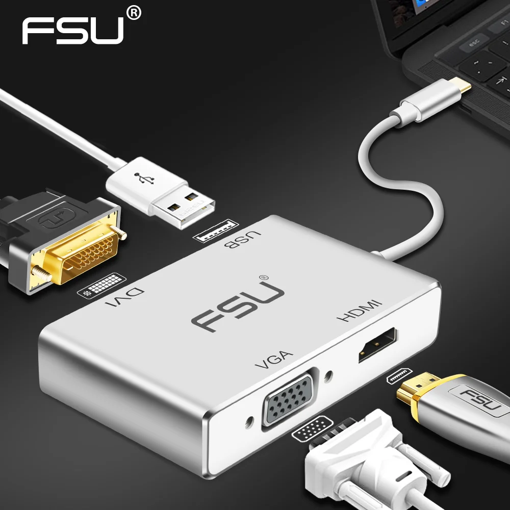 FSU 4 in 1 USB C HDMI-compatible Type c to HDMI-compatible 1080p Adapter VGA USB3.0 Audio Video Converter HUB for Tablet Laptop
FSU 4 in 1 USB C HDMI-compatible Type c to HDMI-compatible 1080p Adapter VGA USB3.0 Audio Video Converter HUB for Tablet Laptop