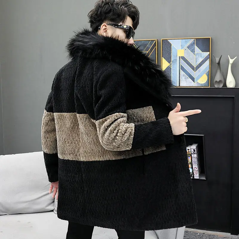 Vintage Hip Hop Thick Jacket Outerwear Fur Collar Hooded Men Windbreaker Men Splicing Contrast Faux Fur Long Coat Men Streetwear
Vintage Hip Hop Thick Jacket Outerwear Fur Collar Hooded Men Windbreaker Men Splicing Contrast Faux Fur Long Coat Men Streetwear
