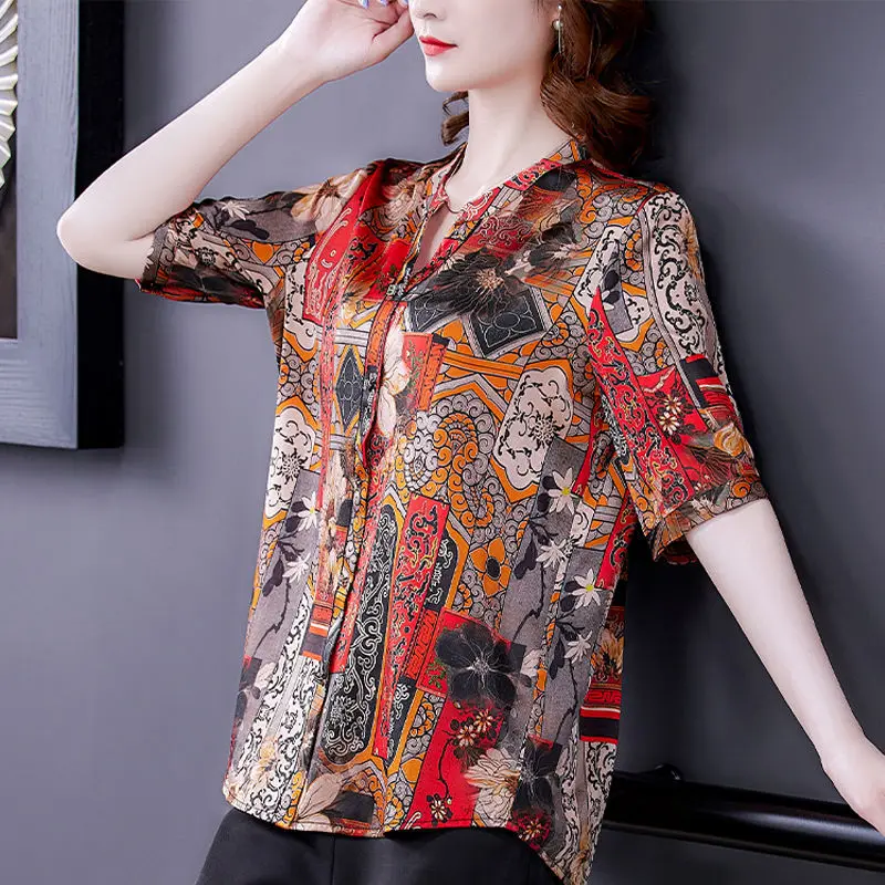 Middle Aged Women's High End Silk Shirt 2021 Spring And Summer New Loose Silk Mother's Dress Foreign Style Top
Middle Aged Women's High End Silk Shirt 2021 Spring And Summer New Loose Silk Mother's Dress Foreign Style Top