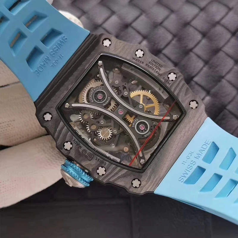 Luxury Brand New Mens Skeleton Automatic Mechanical Richard Watch Blue Rubber Strap RM53-01 Canbon Fiber Watches
Luxury Brand New Mens Skeleton Automatic Mechanical Richard Watch Blue Rubber Strap RM53-01 Canbon Fiber Watches