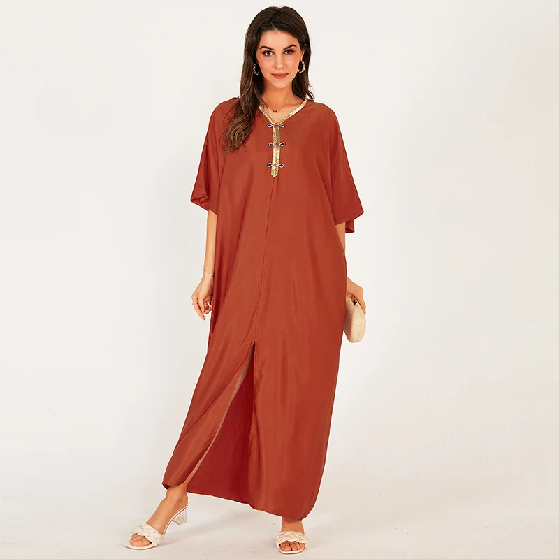 Summer Women Orange Long Dress Vintage Slit V-neck Webbing Half Sleeve Batwing Sleeve Loose Fashion Dress
Summer Women Orange Long Dress Vintage Slit V-neck Webbing Half Sleeve Batwing Sleeve Loose Fashion Dress