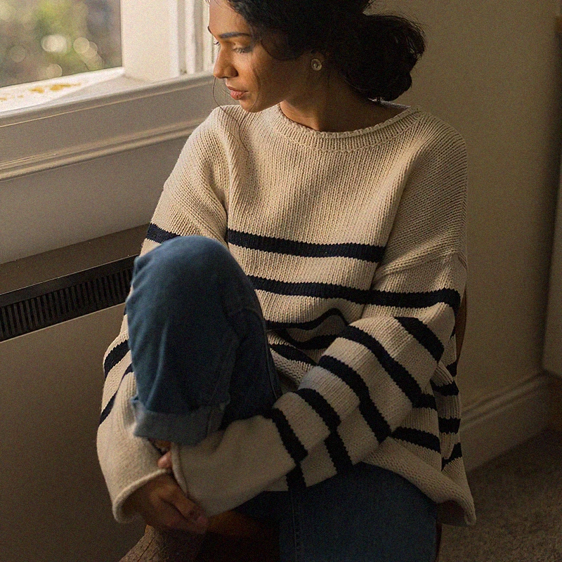 Chic Striped Sweater Autumn Winter Women Long Sleeve Round Neck Cotton Loose Pullover Tops Vintage Casual Femme Sweaters Jumper
Chic Striped Sweater Autumn Winter Women Long Sleeve Round Neck Cotton Loose Pullover Tops Vintage Casual Femme Sweaters Jumper