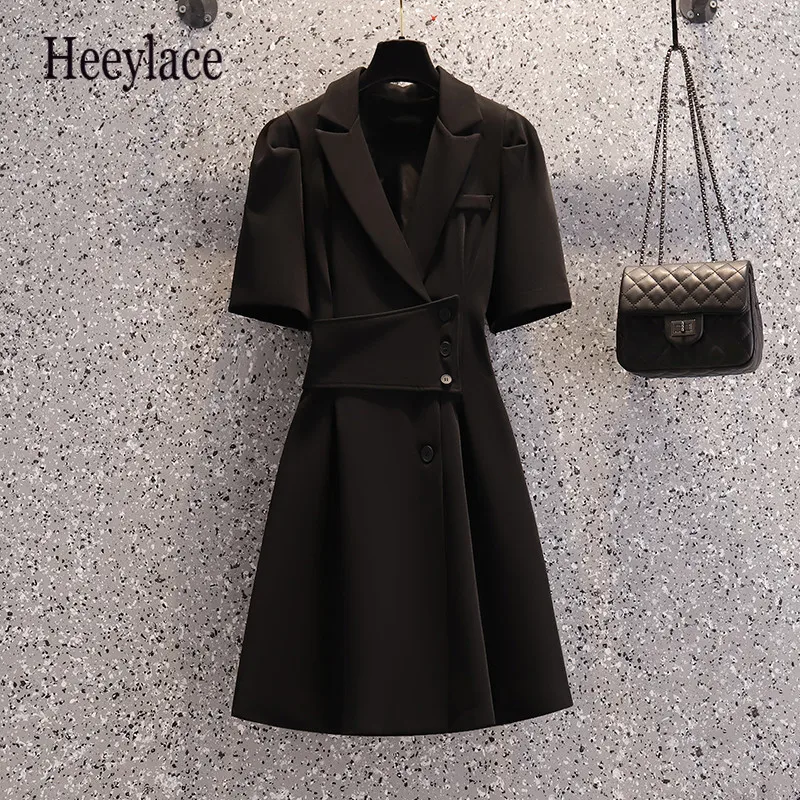 Office Ladies Elegant Solid Summer Vestidos Short Sleeve Notched Blazer Dresses Korean High Waist A-line Dresses
Office Ladies Elegant Solid Summer Vestidos Short Sleeve Notched Blazer Dresses Korean High Waist A-line Dresses