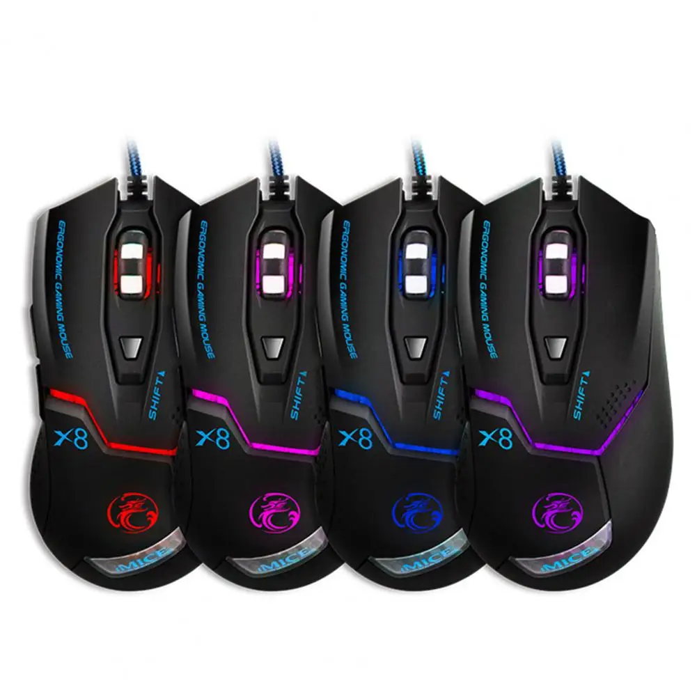 

IMICE X8 Gaming Mouse Wired Luminous Adjustable DPI LED Wired Mouse for PC Laptop Computer 6 Buttons 3200DPI 2.4GHz