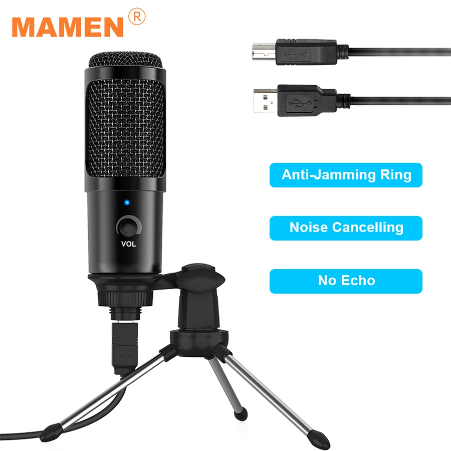 MAMEN USB микрофон PC конденсаторный вокал Студийный для записи YouTube видео Skype в чате