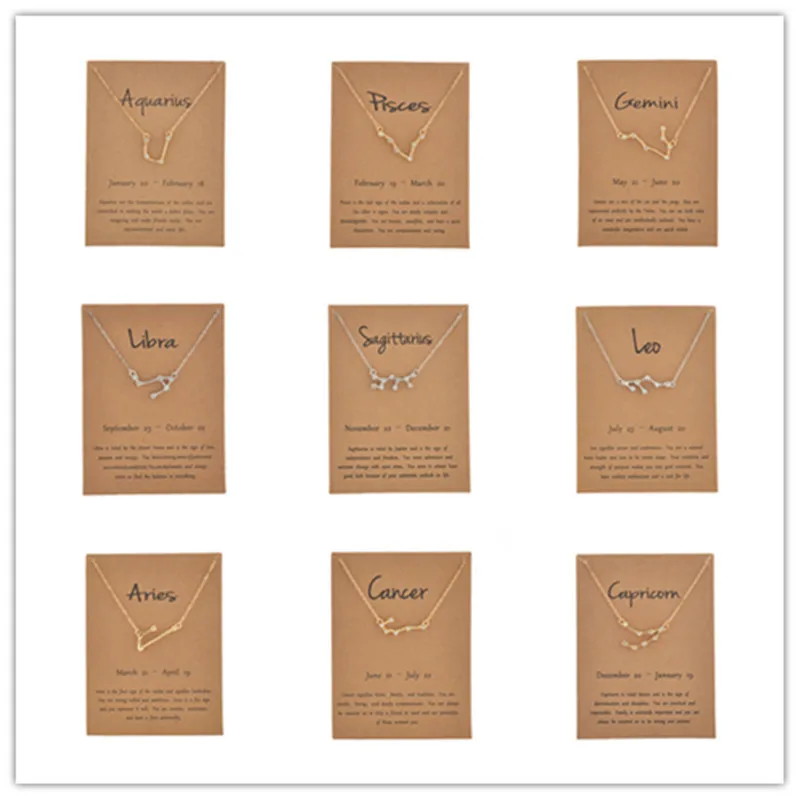 Cardboard Star Zodiac Sign 12 Constellation Necklaces Crystal Charm Gold Chain Choker Necklaces for Women Birthday Jewelry Gift
Cardboard Star Zodiac Sign 12 Constellation Necklaces Crystal Charm Gold Chain Choker Necklaces for Women Birthday Jewelry Gift
