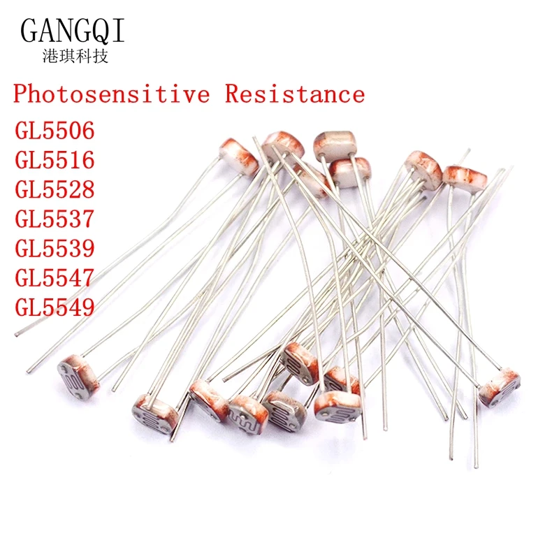 

50PCS LDR Photo Light Sensitive Resistor Photoelectric Photoresistor GL5506 GL5516 GL5528 GL5537 GL5539 GL5547 GL5549