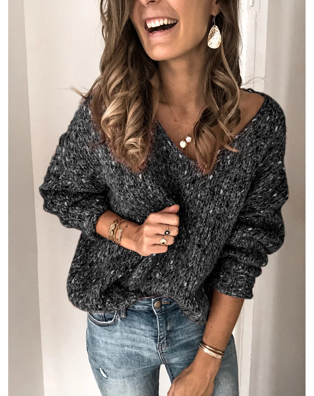 Women Casual Knitted V-neck Sweaters Autumn Winter Long Sleeve Pullovers Sweater 2019 Fashion Loose Jumper Female | Женская одежда