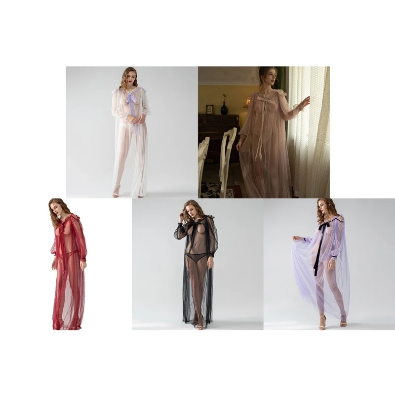 X3UE Ladies Sexy Lingerie Pajamas O Neck Transparent Nightdress with Bow Ribbon Decorations Nightgrown Maxi Dress Panties 
X3UE Ladies Sexy Lingerie Pajamas O Neck Transparent Nightdress with Bow Ribbon Decorations Nightgrown Maxi Dress Panties
