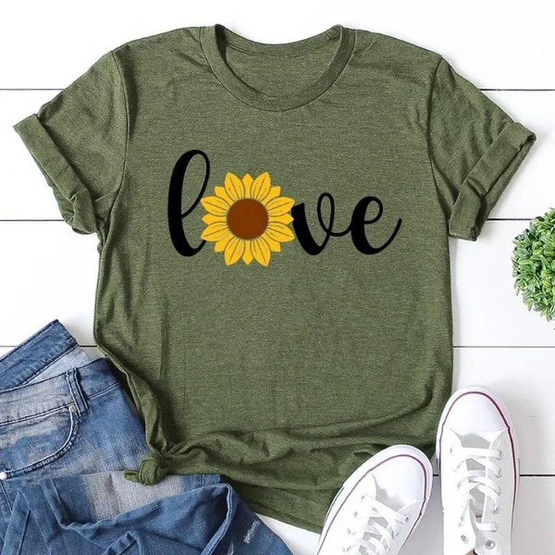 Love Letter Sunflower Print T Shirt Women Short Sleeve O Neck Loose Tshirt Summer Women Tee Shirt Tops Camisetas Mujer
Love Letter Sunflower Print T Shirt Women Short Sleeve O Neck Loose Tshirt Summer Women Tee Shirt Tops Camisetas Mujer