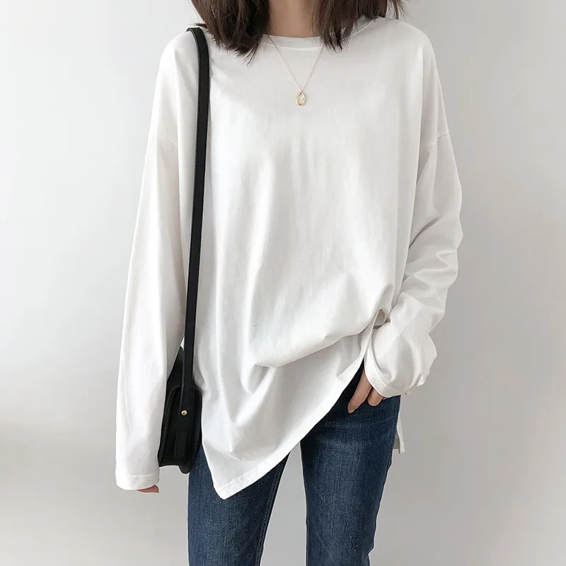 2020 Spring White Cotton Shirts O-Neck Long Sleeve T Shirt Harajuku Casual Tops For Women Black Tees 
2020 Spring White Cotton Shirts O-Neck Long Sleeve T Shirt Harajuku Casual Tops For Women Black Tees