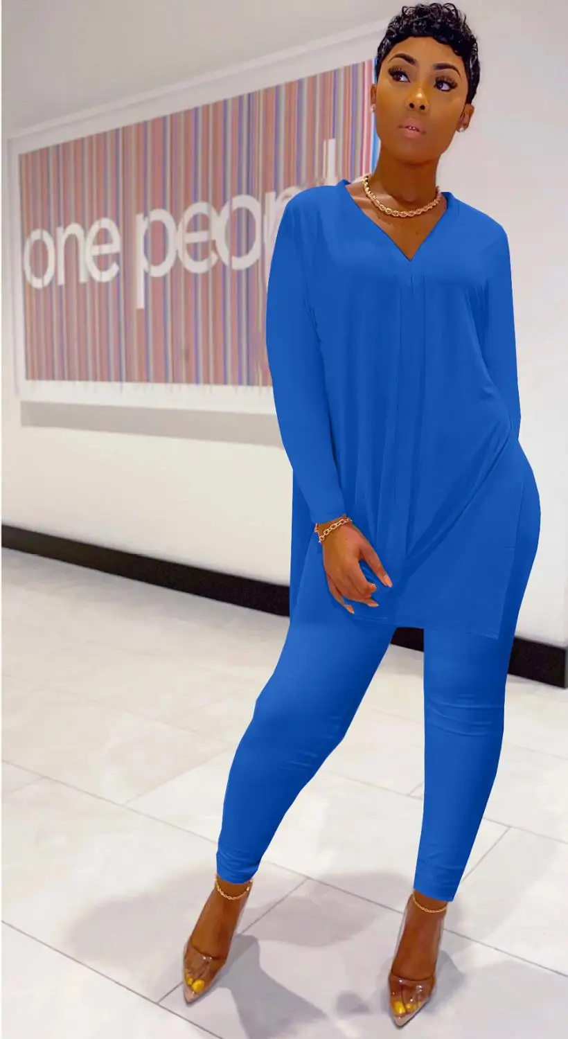 Casual Women Solid Two Piece Sets 2020 Autumn Latest Fashion V-neck Batwing Sleeve Bilateral Split T-Shirt Skinny Leggings Sets
Casual Women Solid Two Piece Sets 2020 Autumn Latest Fashion V-neck Batwing Sleeve Bilateral Split T-Shirt Skinny Leggings Sets
