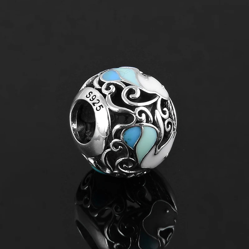 Hot sale 925 Sterling Silver round shape Blue Enamel unicorn Beads for Jewelry Making Fit Original europeu Charm Bracelet | Украшения и