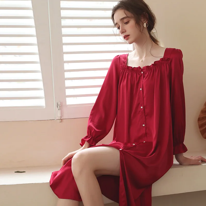 Women's Nightgown Spring and Autumn Comfortable Loose Solid Color Pajamas Silk Vintage Court Style Long Sleeve Satin Sleepshirts
Women's Nightgown Spring and Autumn Comfortable Loose Solid Color Pajamas Silk Vintage Court Style Long Sleeve Satin Sleepshirts