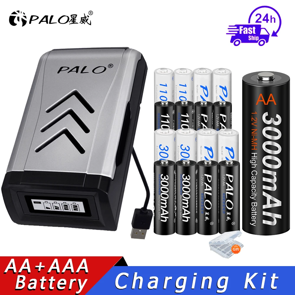 

PALO 3000mah 1.2V AA AAA Rechargeable Battery aa aa NiMH 1.2V Ni-MH 2A Pre-charged Bateria Rechargeable Batteries for Camera Toy