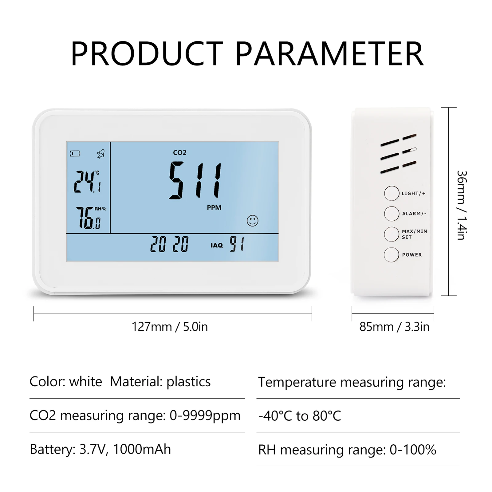 Indoor Portable CO2 Detector Multifunctional Thermohygrometer Home Air Detector Intelligent Air Quality Analyzer Air Monitor
Indoor Portable CO2 Detector Multifunctional Thermohygrometer Home Air Detector Intelligent Air Quality Analyzer Air Monitor