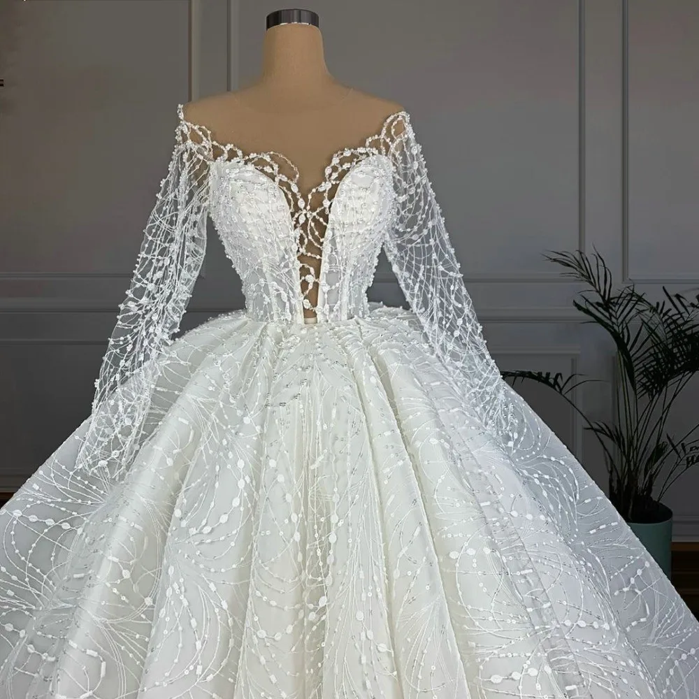 I Custom Made Wedding Dresses Dubai Long Sleeve Lace Puffy Ball Gown Floor Length Bridal Gowns Vestido De Novias | Свадьбы и
