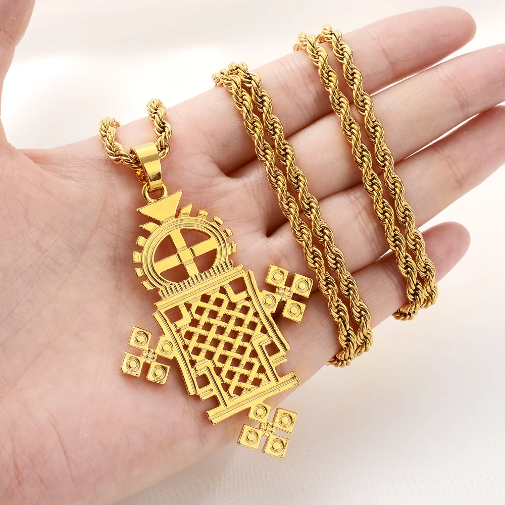 

Ожерелье с кулоном в виде креста эфиопского/эритрейского традиционного золотого цвета, модная эскирская цепочка в виде коптических кресто...