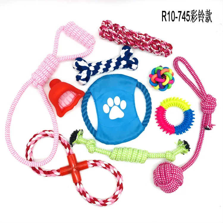 

10pcs Dog Toys Set Dog Chew Toys Durable Cotton Rope Knot Bell Molar Bite Ball Pet Training Toy For Small Medium Dog Clean Teeth