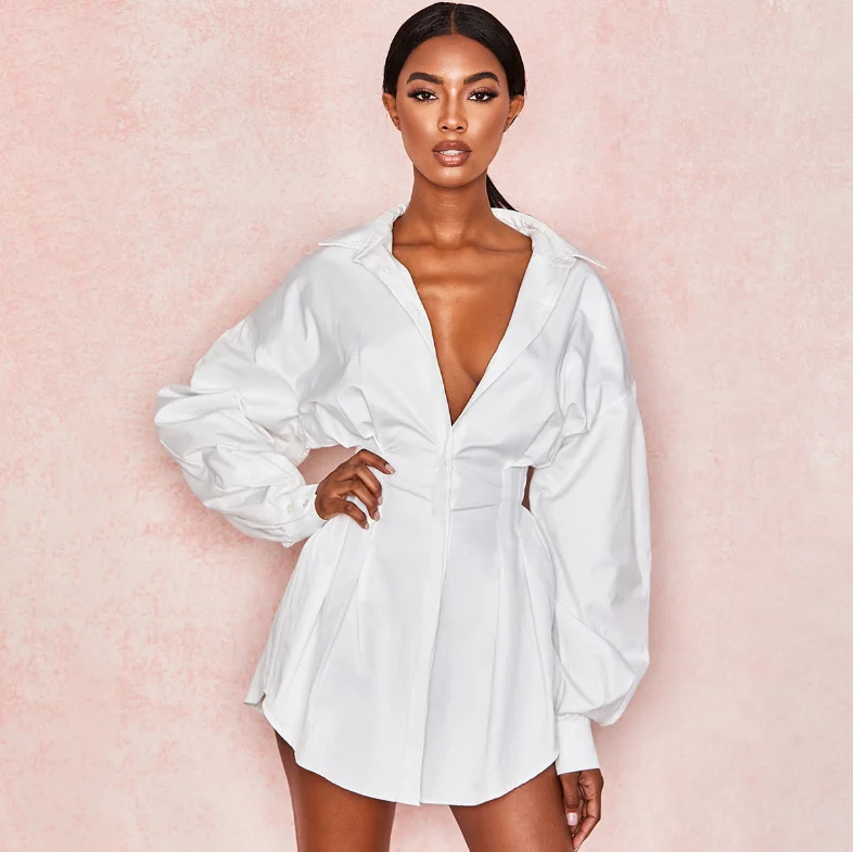 Autumn Women's Single-Breasted Lapel Long-Sleeved Casual Slim Dress Office Women's Bubble Sleeve V-Neck High-Waist Mini Dress
Autumn Women's Single-Breasted Lapel Long-Sleeved Casual Slim Dress Office Women's Bubble Sleeve V-Neck High-Waist Mini Dress