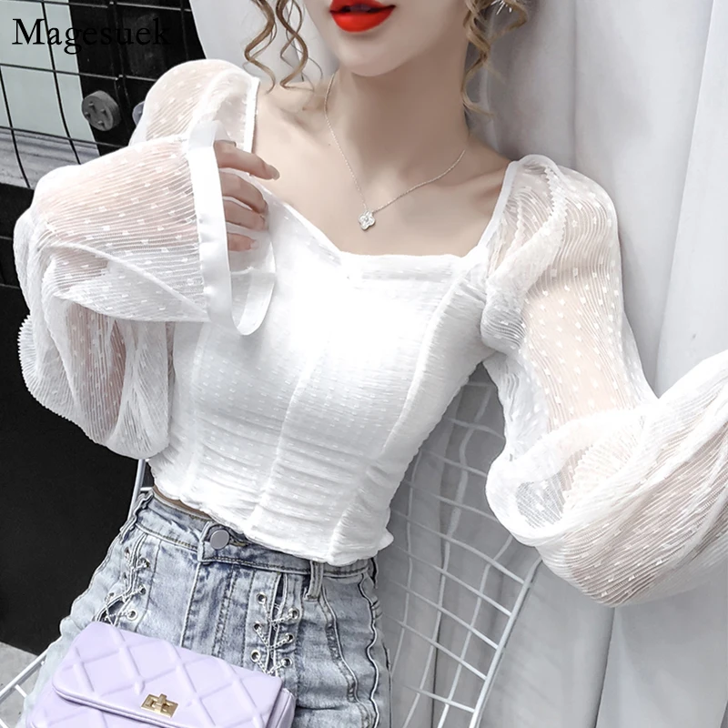 New Square Collar Pleated White Chiffon Blouse Women Vintage Puff Sleeve Crop Top Mujer Casual Sexy Short Shirts Women 12071
New Square Collar Pleated White Chiffon Blouse Women Vintage Puff Sleeve Crop Top Mujer Casual Sexy Short Shirts Women 12071