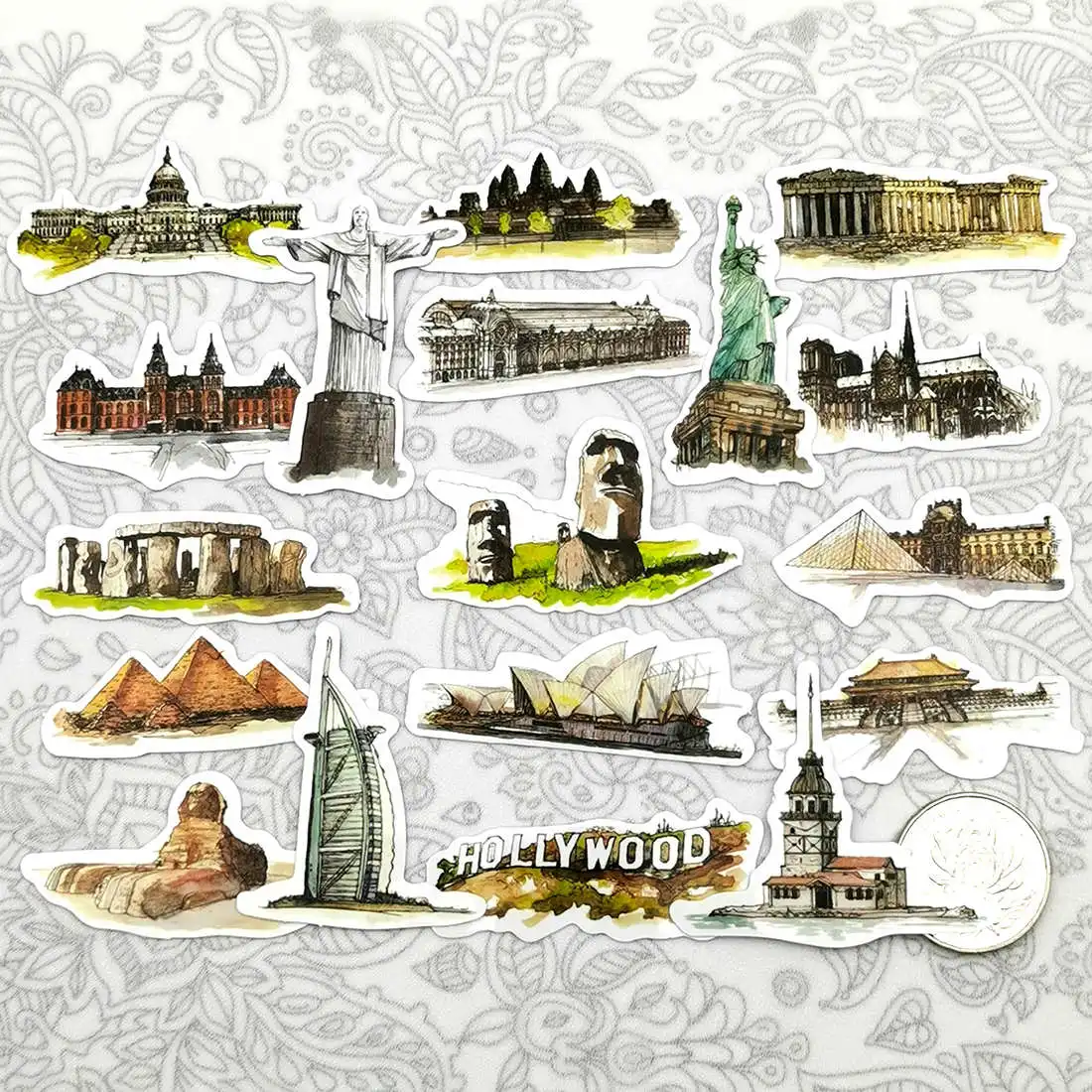 42pcs Cute City Landmarks Historic Site Art Graffiti Travel Mini Diary Scrapbook Stationery Phone Laptop Stickers for Kids Toys | Игрушки и