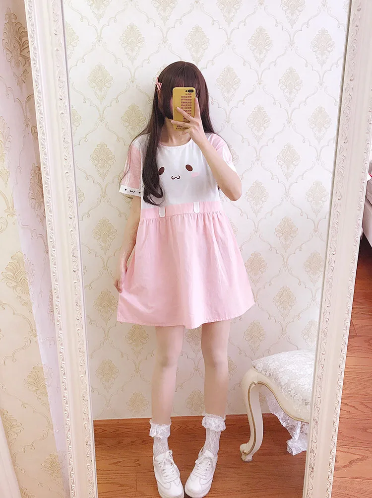 Japanese soft sister girl fresh and cute rabbit sweet loose round neck short sleeve dress summer high waist victorian dress cos
Japanese soft sister girl fresh and cute rabbit sweet loose round neck short sleeve dress summer high waist victorian dress cos
