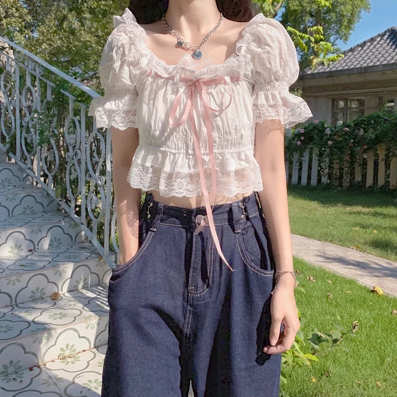 Lace Trim Tops Women Summer TShirt Sweet Girl Cute Ribbon Puff Sleeve Short Tee Thin Cotton Hollow Out Y2k Shirt Kawaii Clothes
Lace Trim Tops Women Summer TShirt Sweet Girl Cute Ribbon Puff Sleeve Short Tee Thin Cotton Hollow Out Y2k Shirt Kawaii Clothes