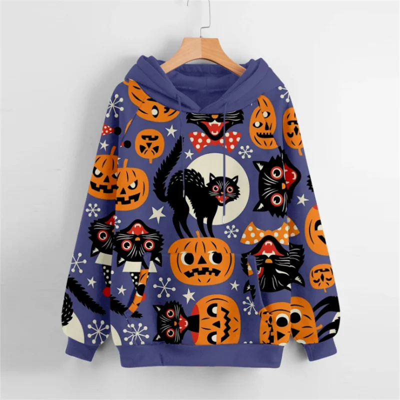 

Halloween Party Dress Fashion Women Clothing Winter Pumpkin Printed High Collar And Strappy Casual Long Sleeve Hoody Blouse