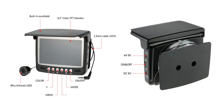 YUMEIQUN 15M Fish Finder Infrared LED 4.3''Monitor HD 1000TVL Underwater Fishing Camera Ice Fish Camera
YUMEIQUN 15M Fish Finder Infrared LED 4.3''Monitor HD 1000TVL Underwater Fishing Camera Ice Fish Camera
