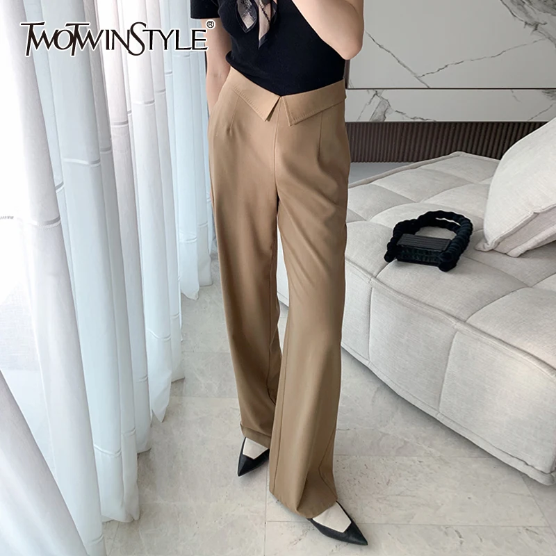 Женские брюки в стиле пэчворк TWOTWINSTYLE, свободные однотонные повседневные Прямые брюки с высокой талией и широкими штанинами, новинка 2021
Женские брюки в стиле пэчворк TWOTWINSTYLE, свободные однотонные повседневные Прямые брюки с высокой талией и широкими штанинами, новинка 2021