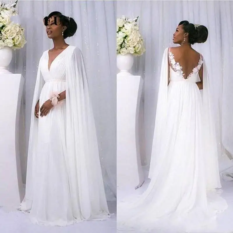 African Backless Wedding Dresses A-line V-neck Long White Chiffon Custom Made 2024 Bridal Gowns
African Backless Wedding Dresses A-line V-neck Long White Chiffon Custom Made 2024 Bridal Gowns