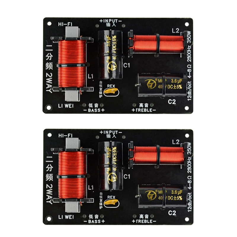 2Pcs 350W 2 Ways Crossover Audio Board Tweeter Bass Speaker Frequency Divider for 4-8Ohm DIY Speaker Filter 2800HZ
2Pcs 350W 2 Ways Crossover Audio Board Tweeter Bass Speaker Frequency Divider for 4-8Ohm DIY Speaker Filter 2800HZ