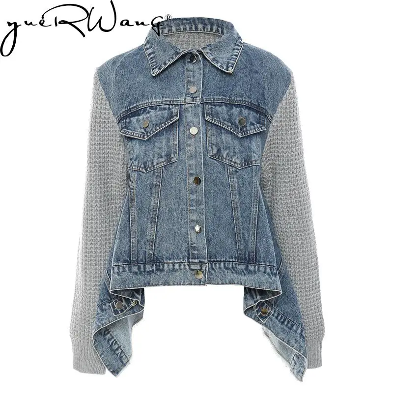 Yuerwang Women Coat Knitting Patchwork Asymmetry Jeans Jacket Irregular Color Matching Vintage Casual Denim Jacket 2021 Fashion
Yuerwang Women Coat Knitting Patchwork Asymmetry Jeans Jacket Irregular Color Matching Vintage Casual Denim Jacket 2021 Fashion