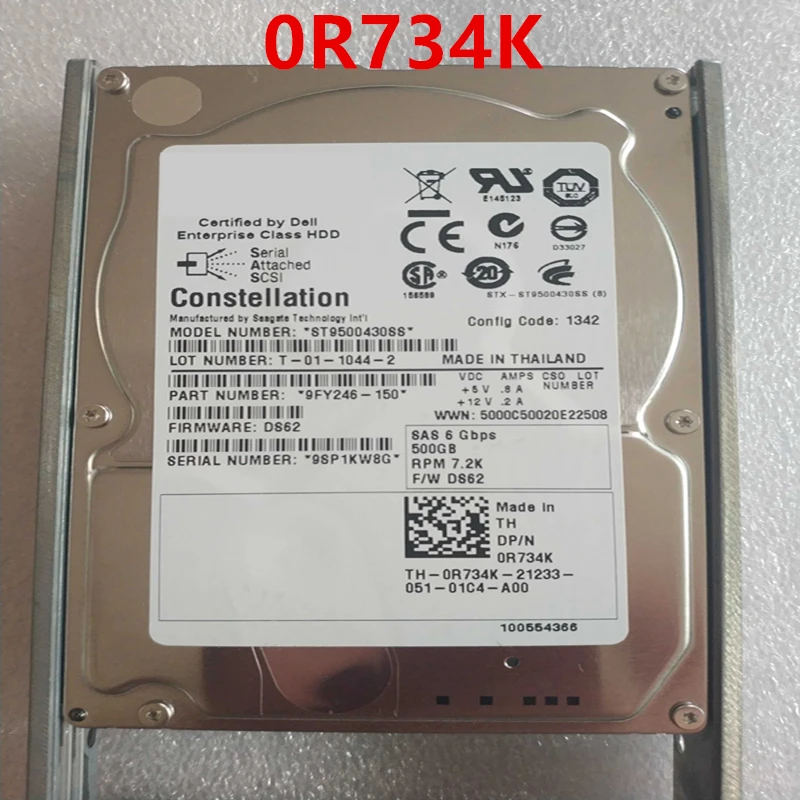 

Original New HDD For Dell 500GB 2.5" SAS 6 Gb/s 64MB 7200RPM For Internal Hard Disk For Server HDD For R734K 0R734K ST9500430SS