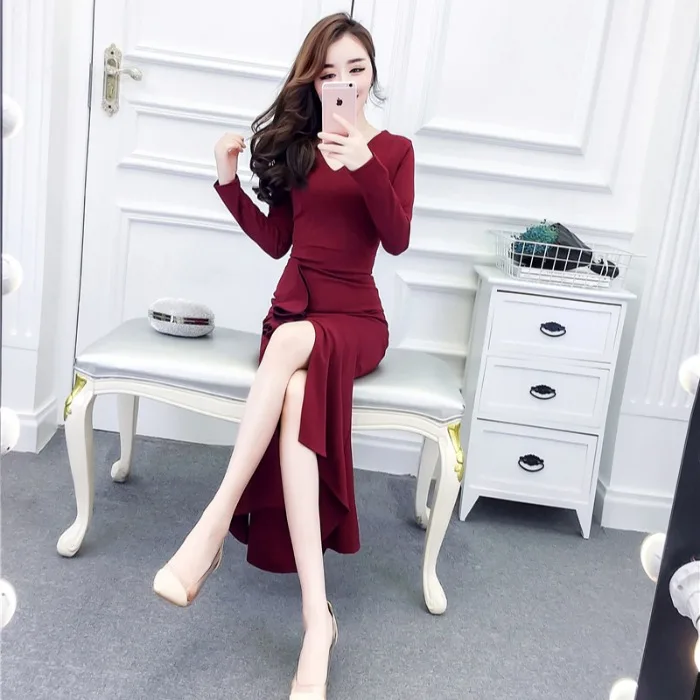 Ruffled Long Dress 2021 Spring New European and American V-neck Split Socialite Elegant Dress Long Dress for Women 
Ruffled Long Dress 2021 Spring New European and American V-neck Split Socialite Elegant Dress Long Dress for Women
